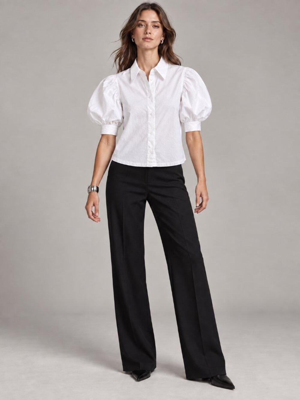 Zara White Cotton Puff Sleeve Shirt Size S - Picture 2 of 2